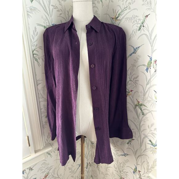 Josephine Chaus 100% Silk Blouse Button Down Purple Collared Size 10P Vintage - Picture 5 of 8
